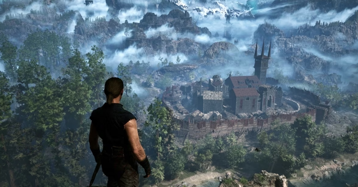 Panoramic view of the Old Camp fortress and the surrounding Valley of Mines in Gothic 1 Remake