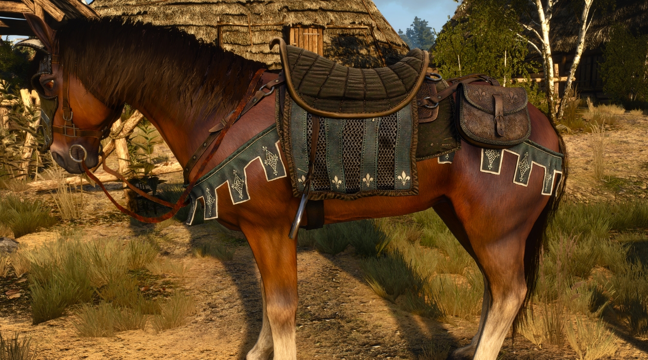 Roach equipped with upgraded horse gear in The Witcher 3 amid discussion of the new horseback riding mod