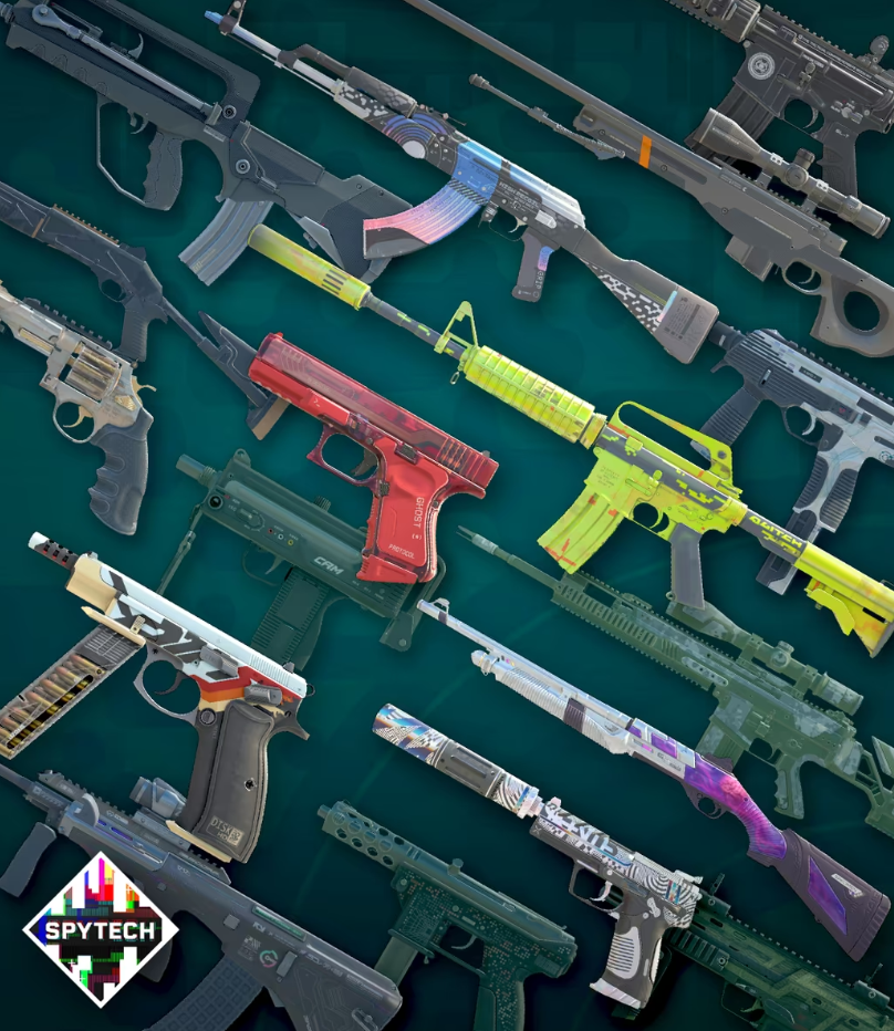 Counter-Strike 2 Spy Tech weapon collection showcasing new skins and cosmetic items introduced in the July CS2 update after the launch of Premier Season 5