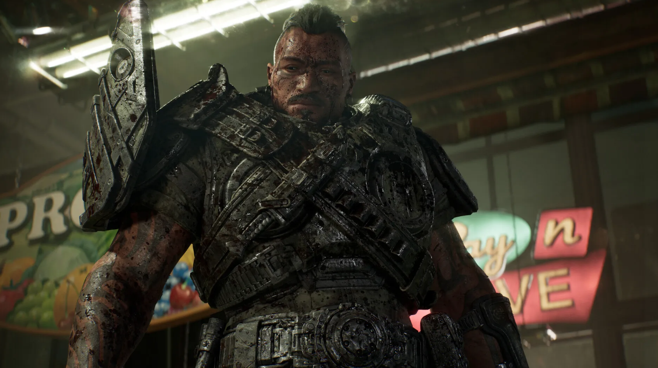 Gears of War E-Day logo over the ruined city after Emergence Day