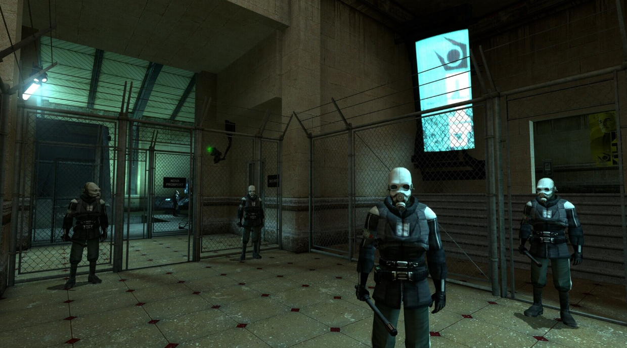 Half-Life 2 — Combine soldiers guarding a checkpoint, one of the key Valve titles written by Chet Faliszek