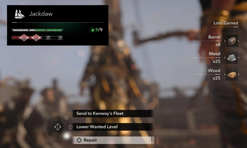 Jackdaw upgrade menu