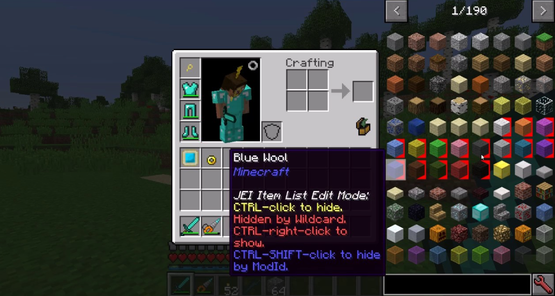 JEI Minecraft interface