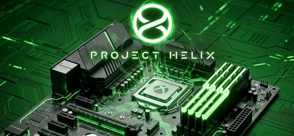 Project Helix — материнская плата с RGB-подсветкой и логотипом Xbox, отражающая переход от выделенного консольного оборудования к экосистеме.