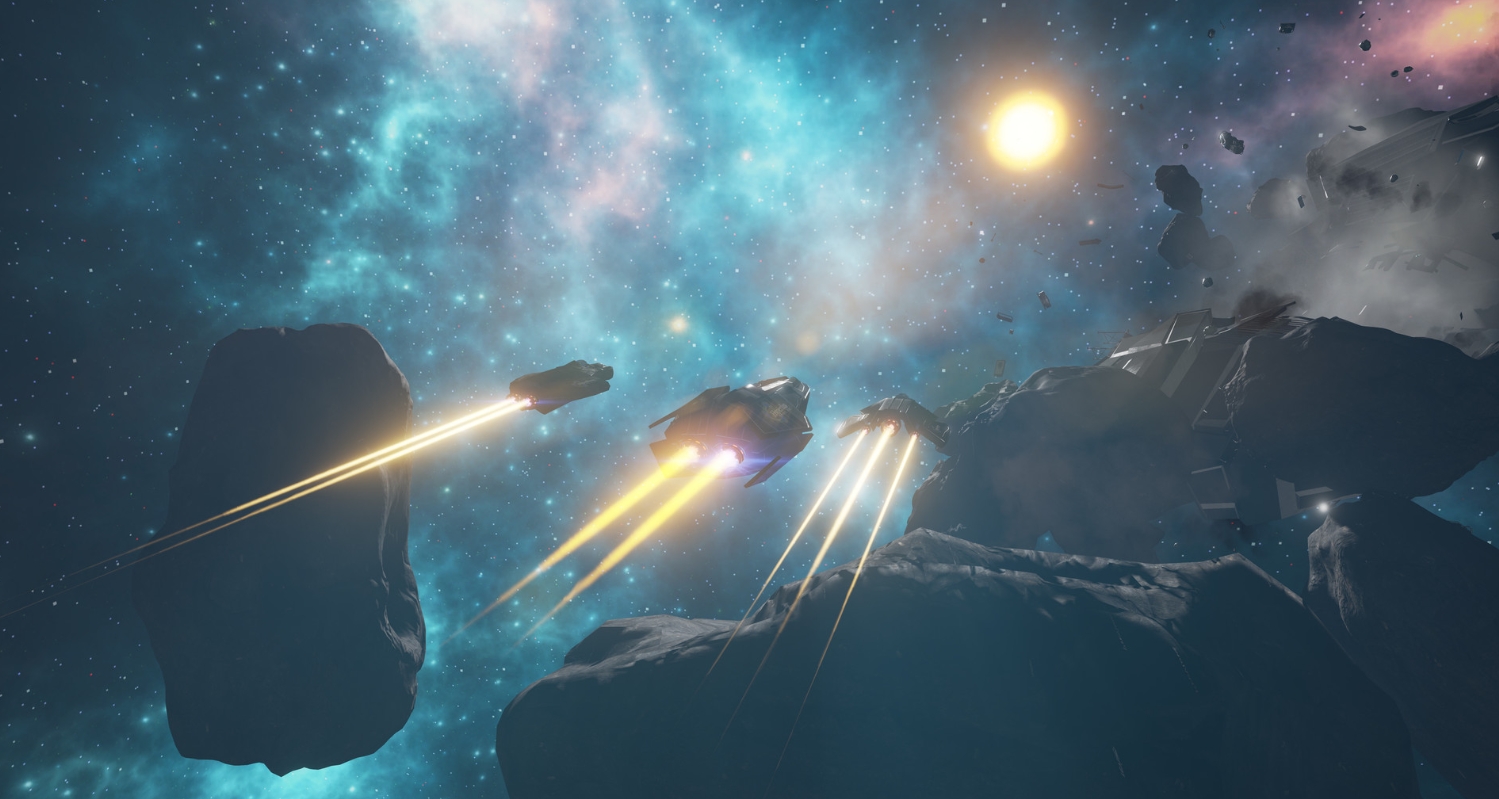 Evolvation spaceships flying through a large asteroid field