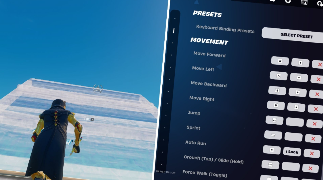 Настройки управления движением в Fortnite