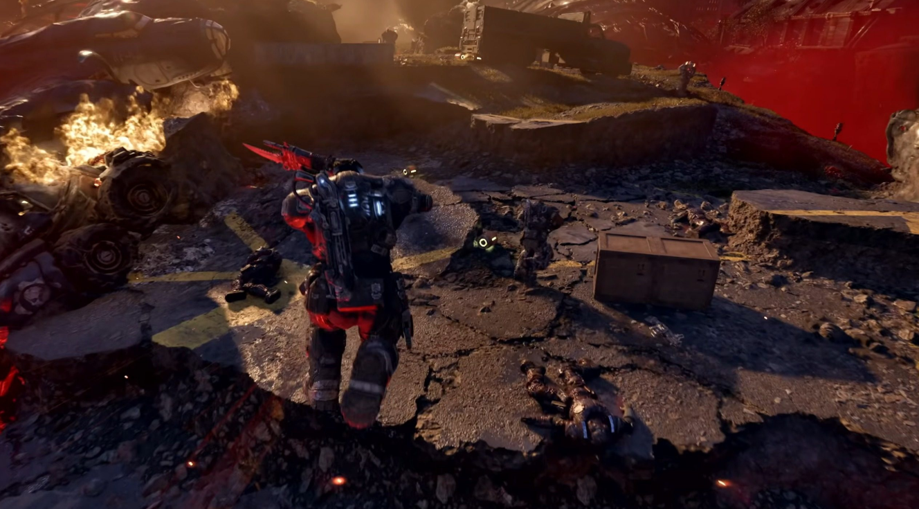 Gears of War: E-Day — персонаж бежит по разрушенной войной улице, ранний доступ к бета-версии для обладателей предзаказа начнётся 6 августа.