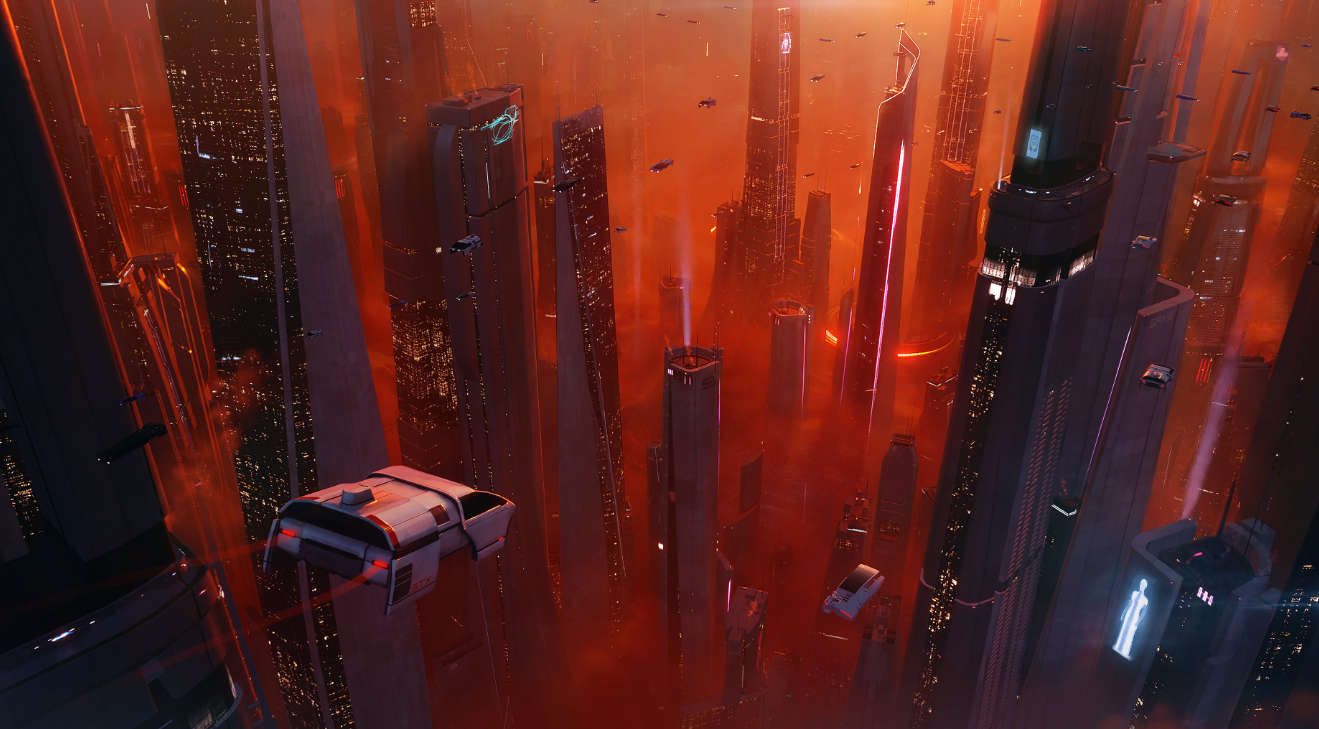 Mass Effect 5 concept art showing a futuristic city from BioWare's next RPG