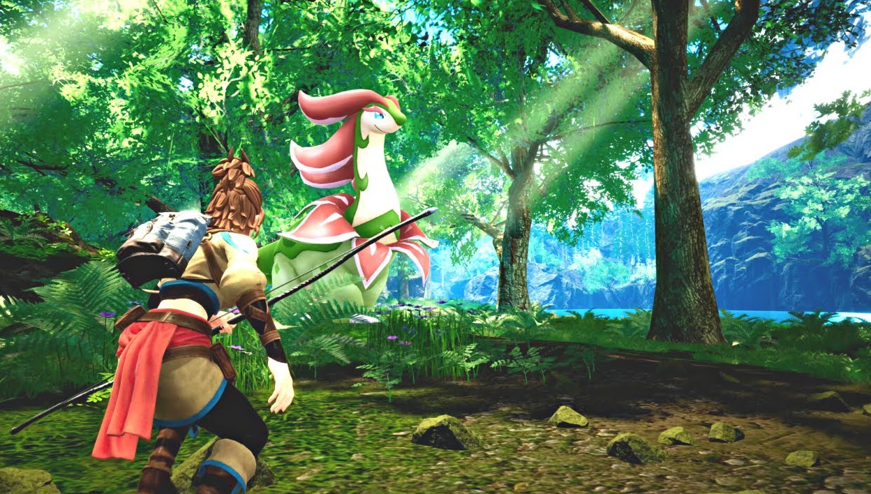Palworld — character with a spear encountering a Pal in the forest, the original game reached version 1.0 in July 2026