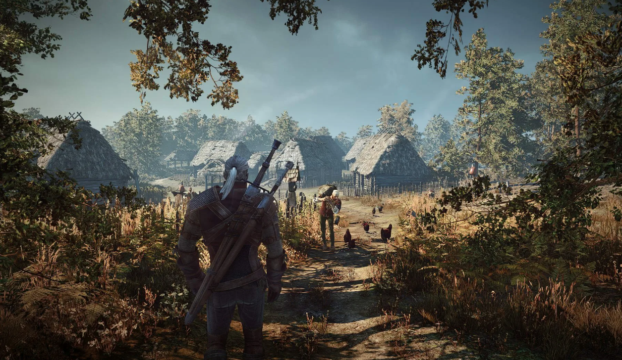В игре The Witcher 3: Wild Hunt — Геральт, идущий по деревне, — самый редкий квест «Последняя милость» был выполнен всего 10.2% игроков.