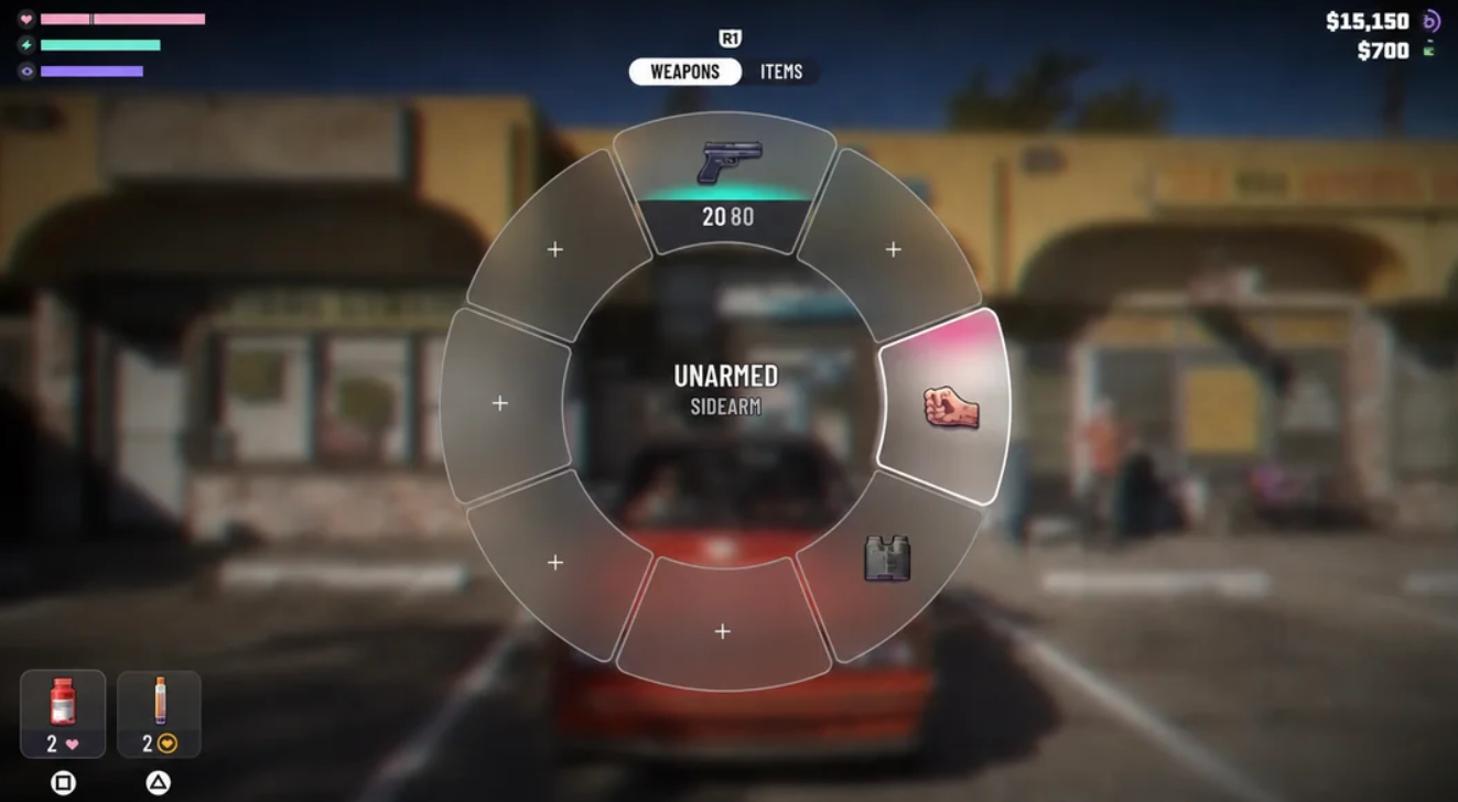 Weapon selection wheel in the game