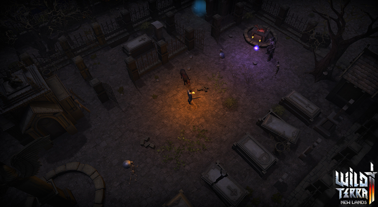 Wild Terra 2 New Lands combat gameplay in a dark cemetery