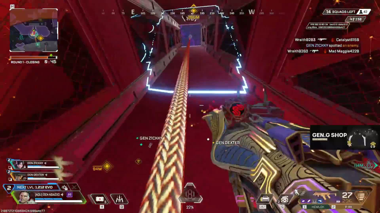 An Apex Legends squad moves through a close-range fight