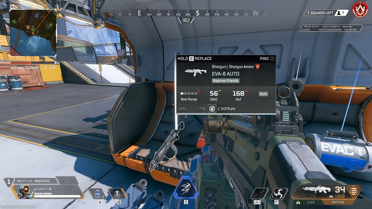 An Apex Legends player checks the weapon menu during a match