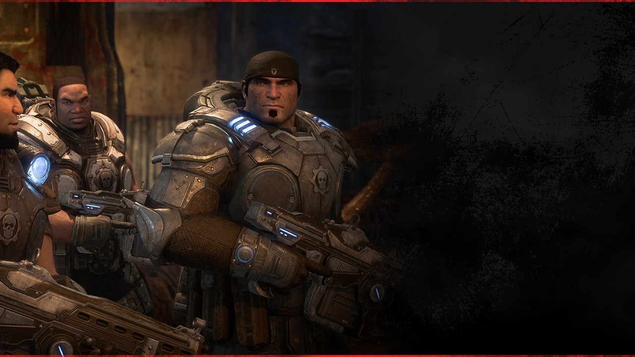 Gears of War soldiers confront enemies in a dark street