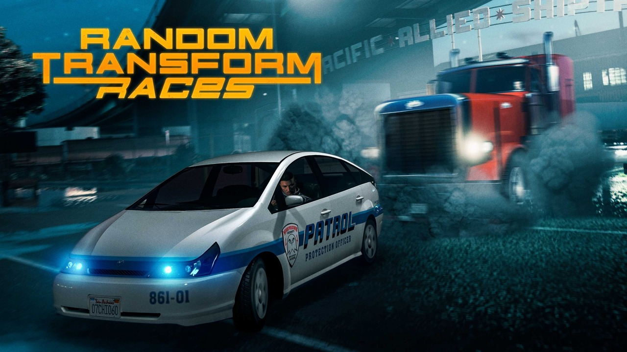A GTA Online car approaches a Random Transform checkpoint
