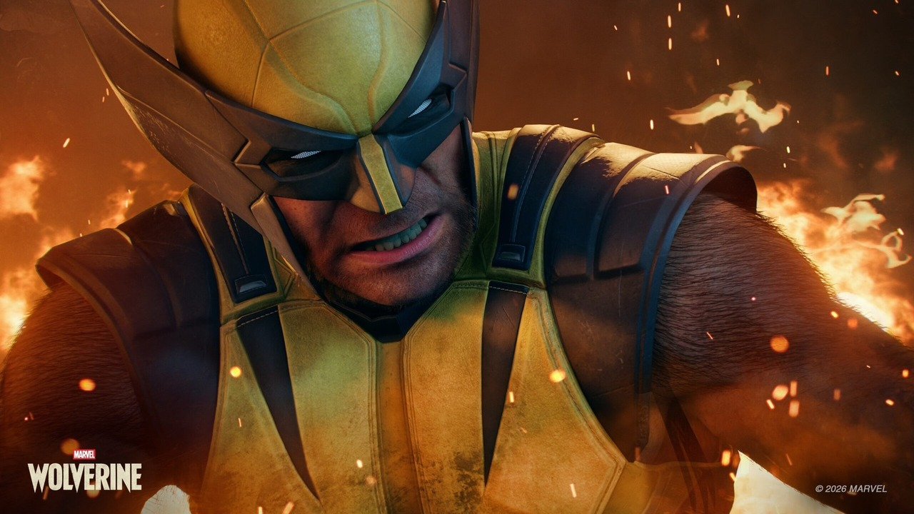 Wolverine stands in front of flames in the PlayStation 5 game