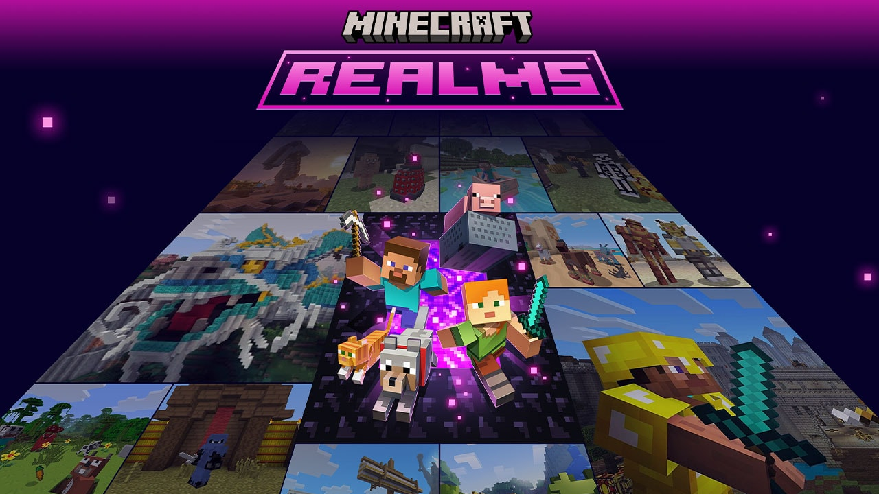Minecraft Realms promotional artwork with several players