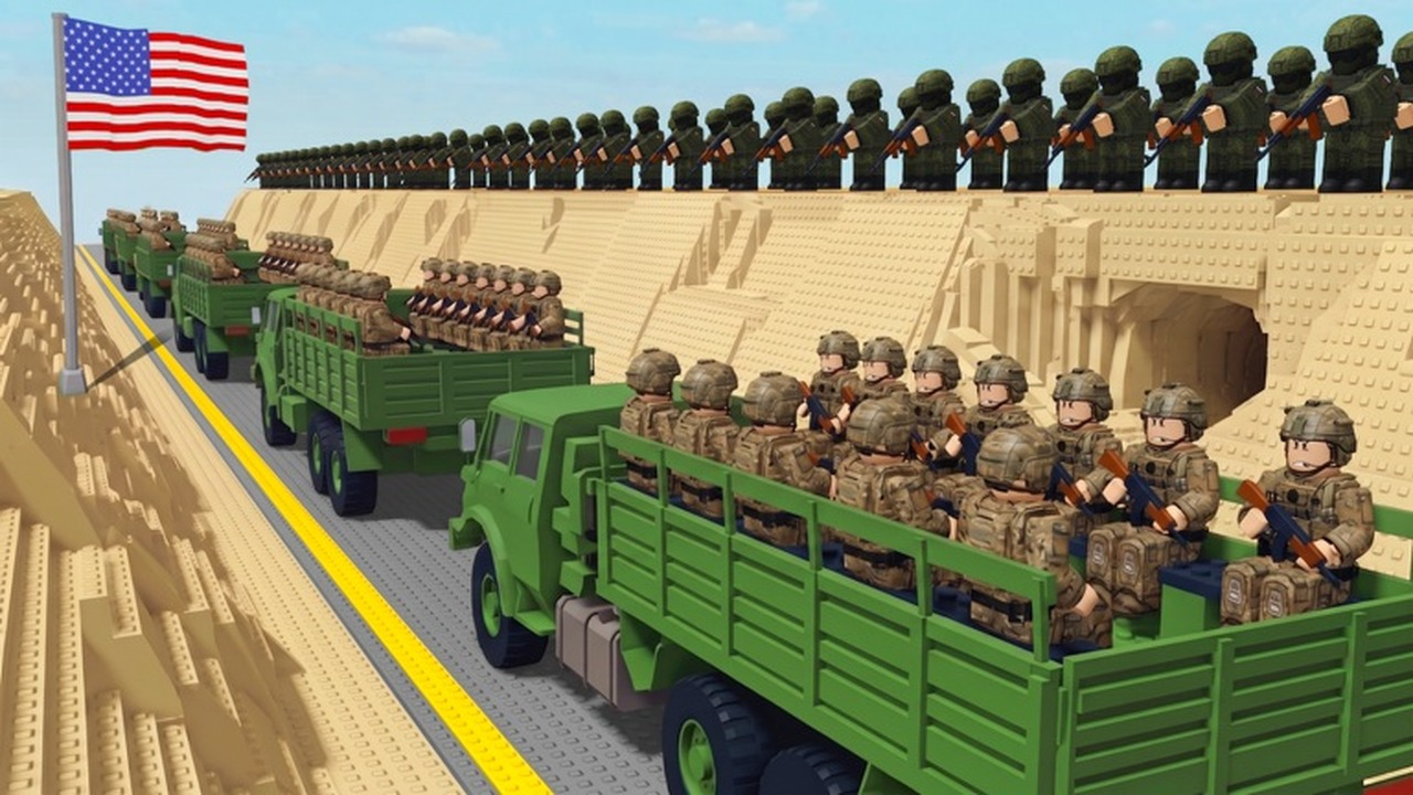 Military units travel through a Mini War base