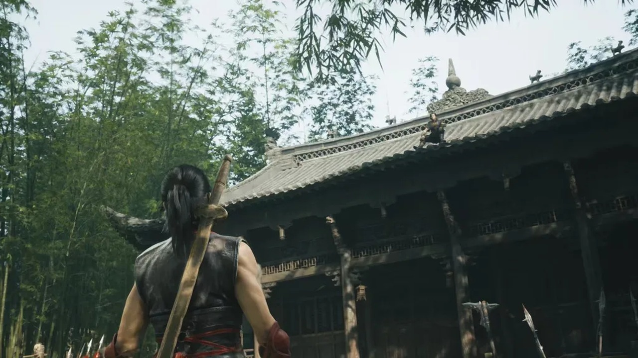 The Phantom Blade Zero hero approaches a temple