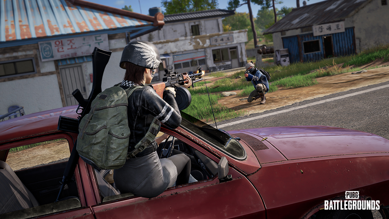 PUBG players move through an open combat area