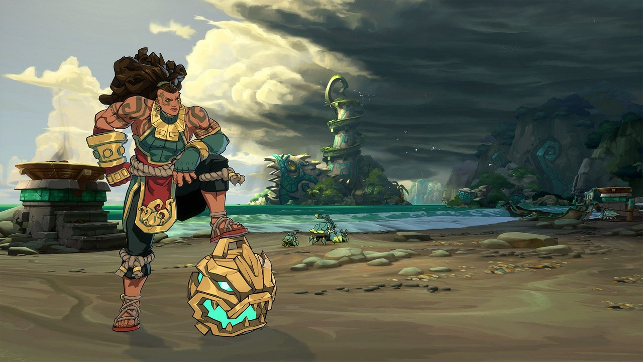 A 2XKO fighter stands in a match arena