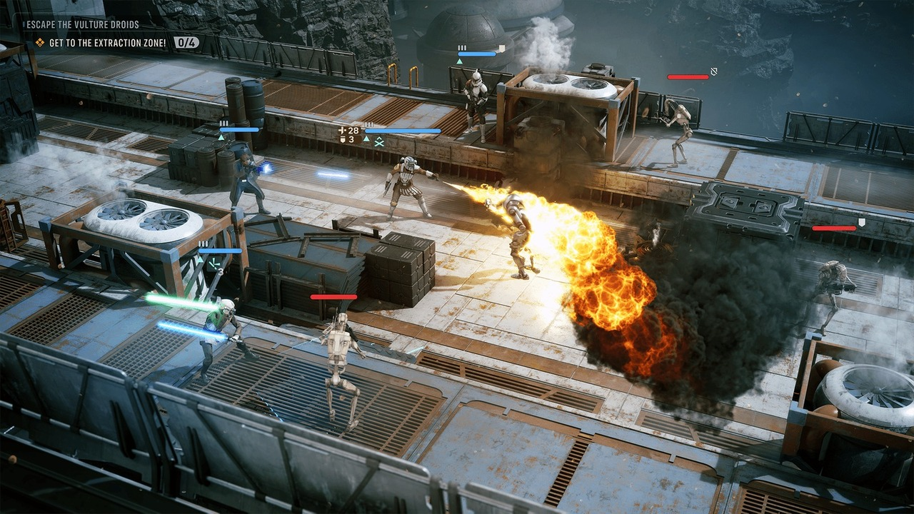 A turn-based Star Wars battle is viewed from above