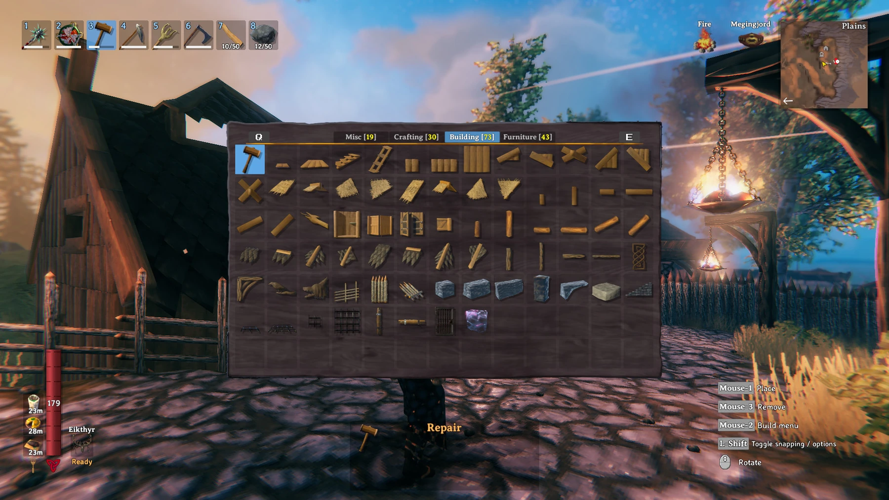 Construction and inventory management in Valheim.