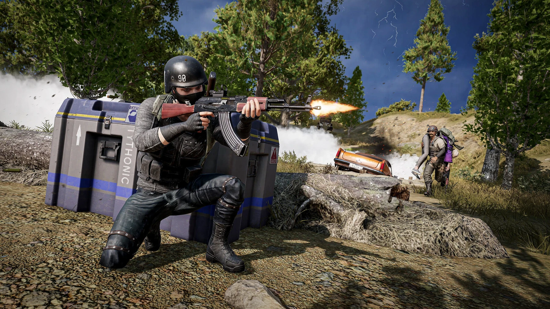 An official PUBG gameplay image. Weapon choice and firing position are separate decisions.