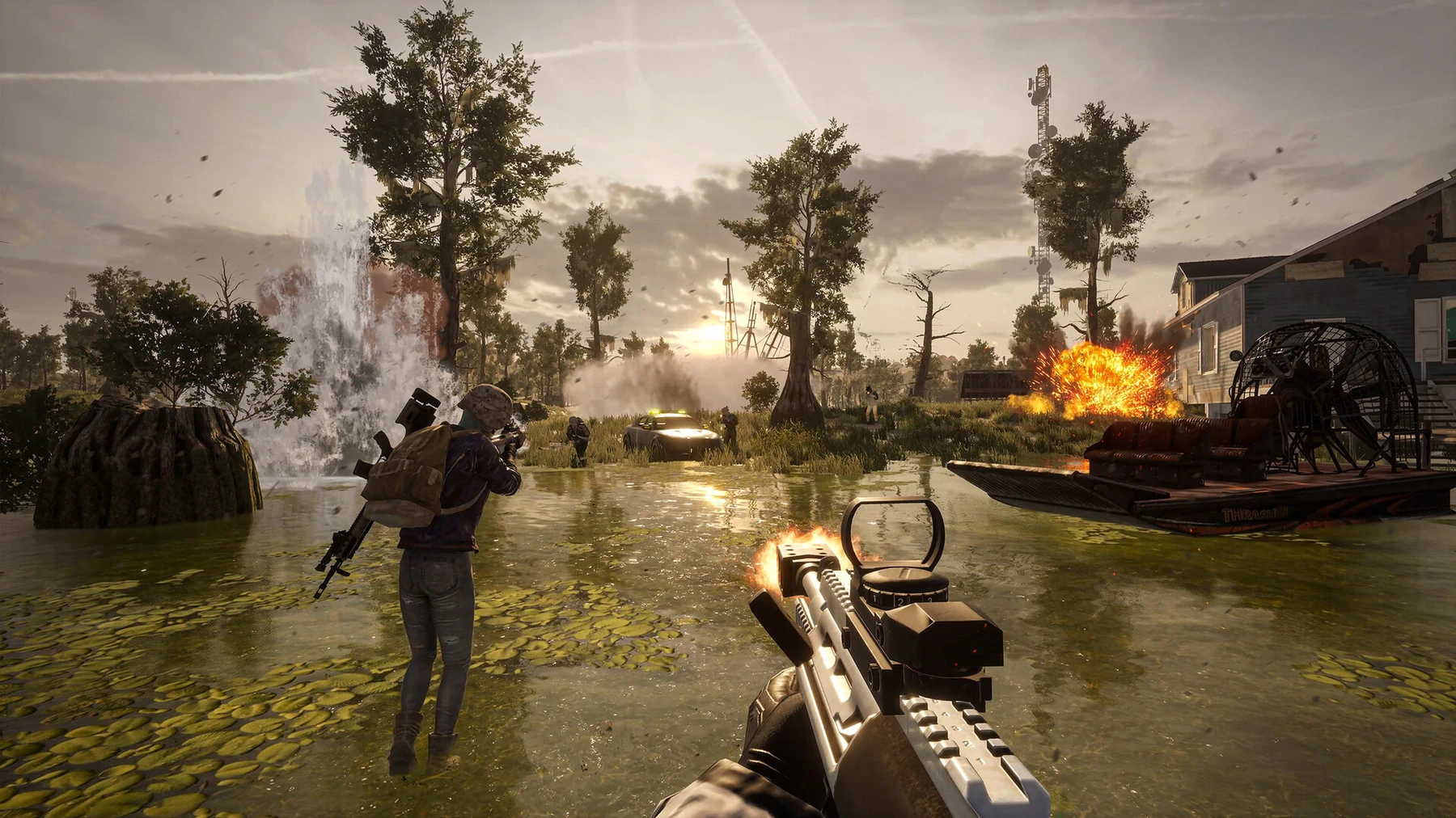 Fighting near water in PUBG. An official gameplay screenshot.