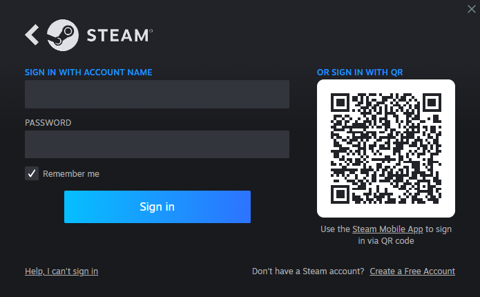 Log in to your Steam account