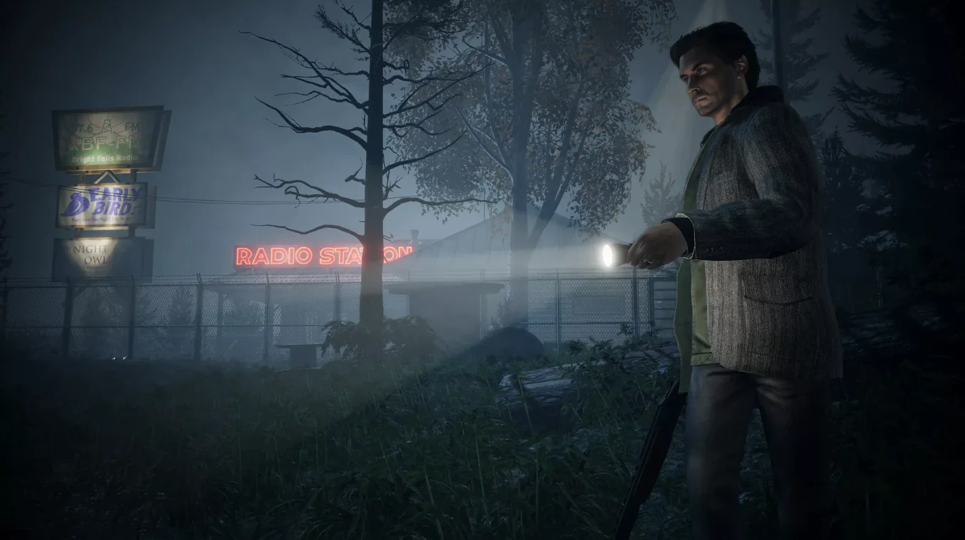 Alan Wake with a flashlight