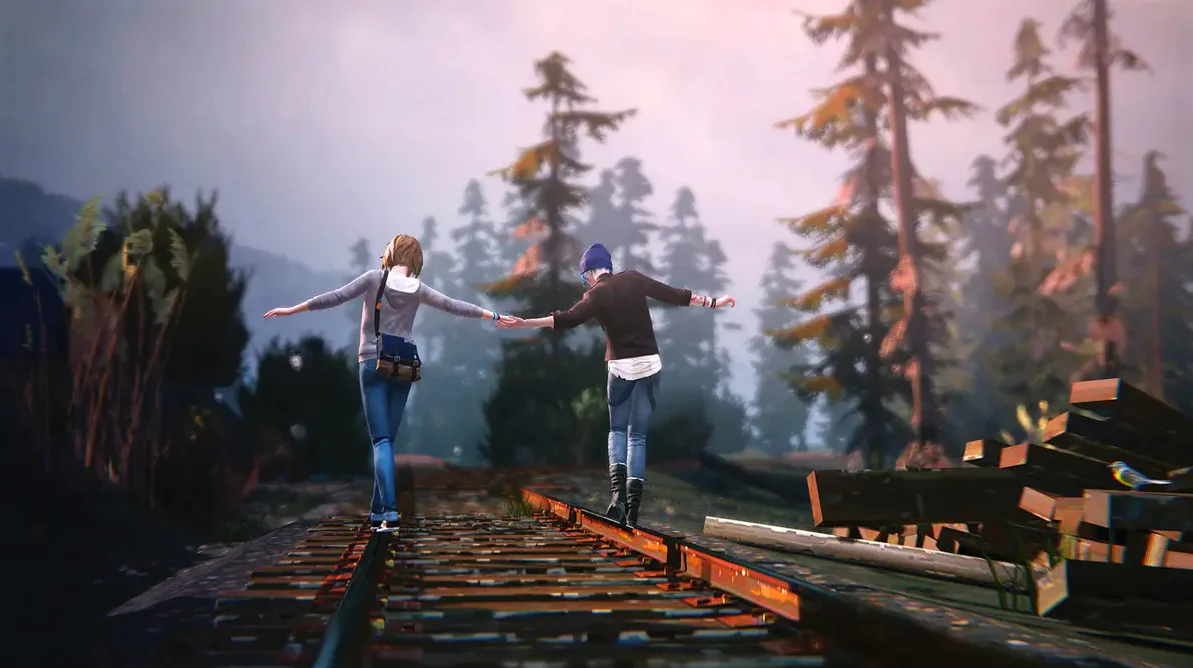 Life is Strange couple walking on rails